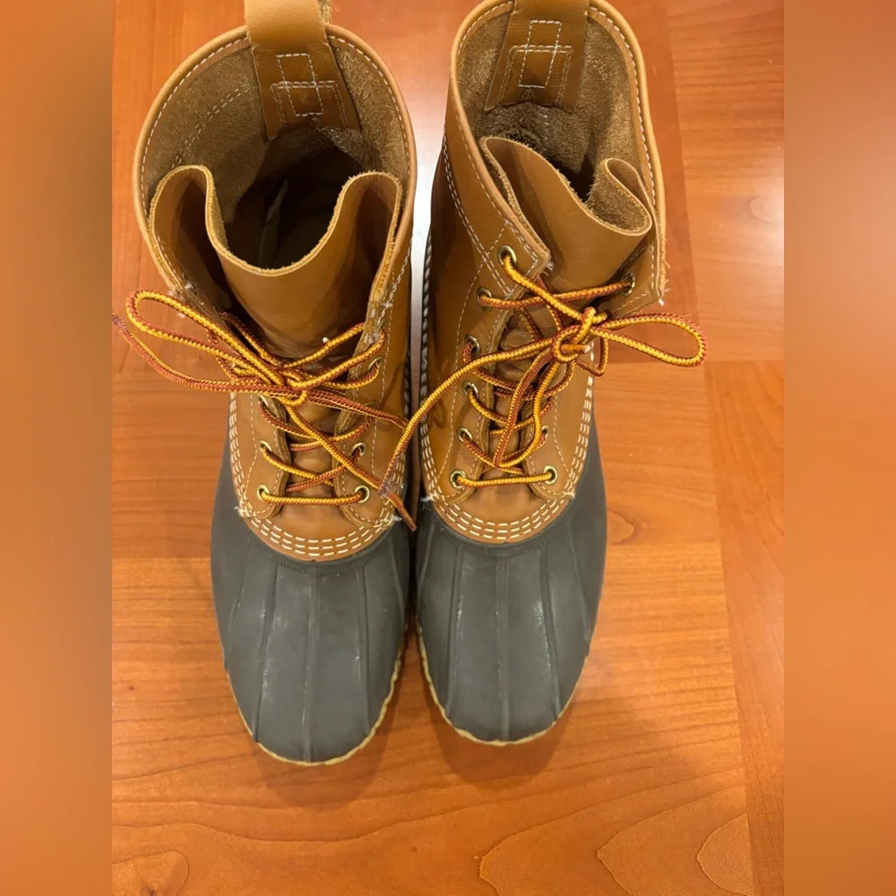 L.L. Bean Men's Tan and Brown Rain Boots/Duck Boots, 8” tall, size 11 M